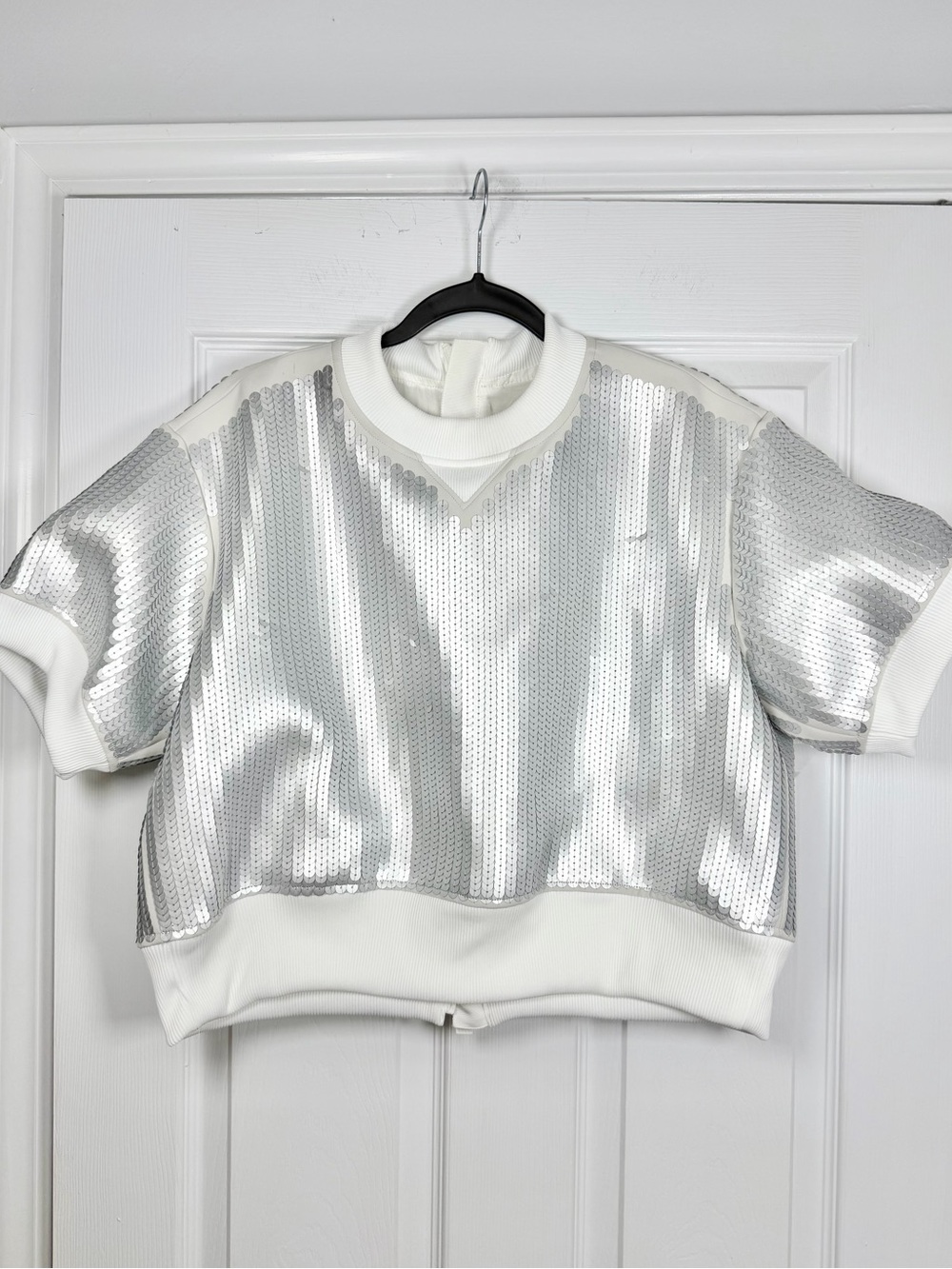 SACAI Size 3 • Silver Spangle Embroidery Pullover Zip Top Blouse Sequin.